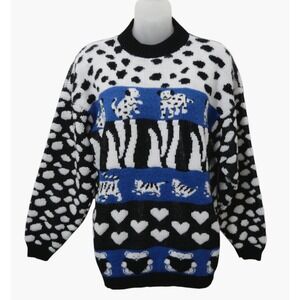 Vintage Novelty 80s Graphics Dog Cat Kitten Teddy Bear Sweater Size S/M